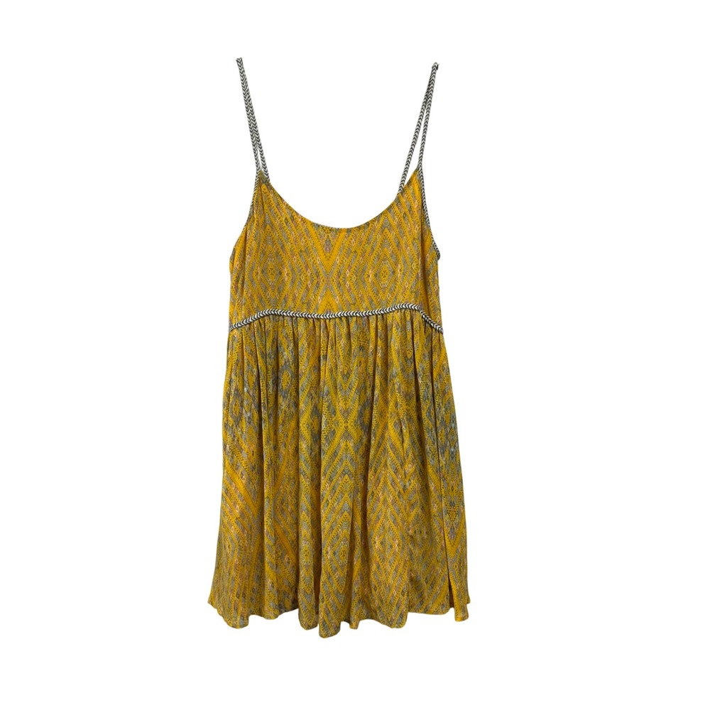 Free People Yellow Sleeveless Periscopes in the Sky Boho dress Forest Fairy S